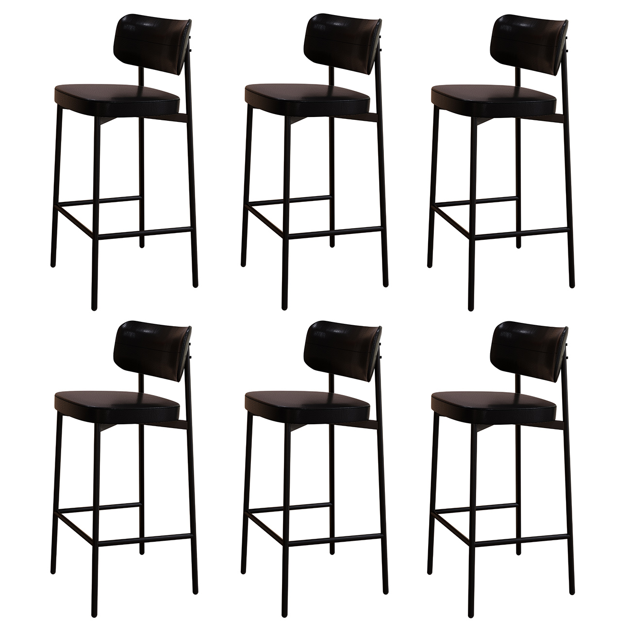 Banqueta Alta Bar Estofada Kit 6 Ella M25 Sintético Preto - Mpozenato