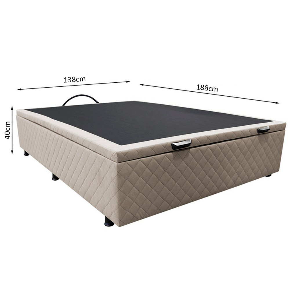 Base Box Baú para Cama Casal 138x188cm Liz S05 Suede Bordado Bege - Mpozenato