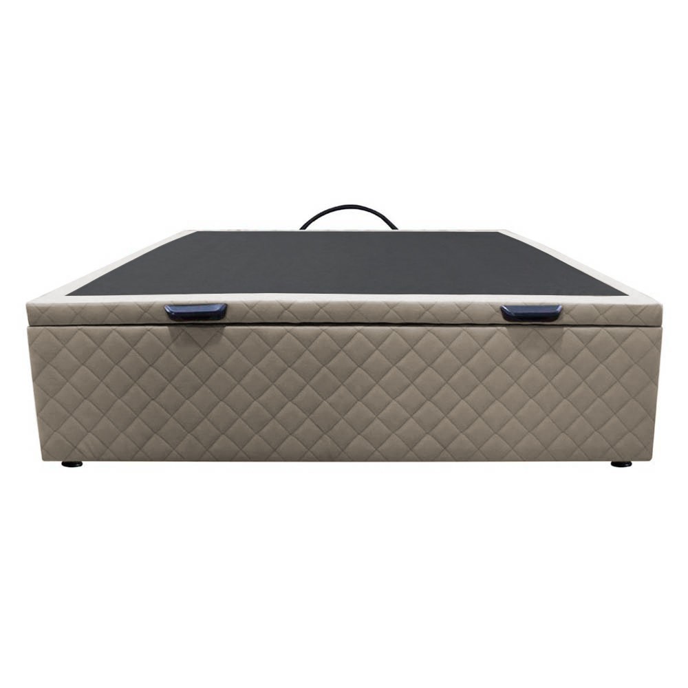Base Box Baú para Cama Casal 138x188cm Liz S05 Suede Bordado Bege - Mpozenato