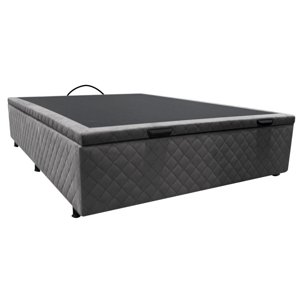 Base Box Baú para Cama Casal 138x188cm Liz S05 Suede Bordado Cinza - Mpozenato