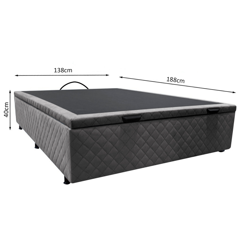Base Box Baú para Cama Casal 138x188cm Liz S05 Suede Bordado Cinza - Mpozenato
