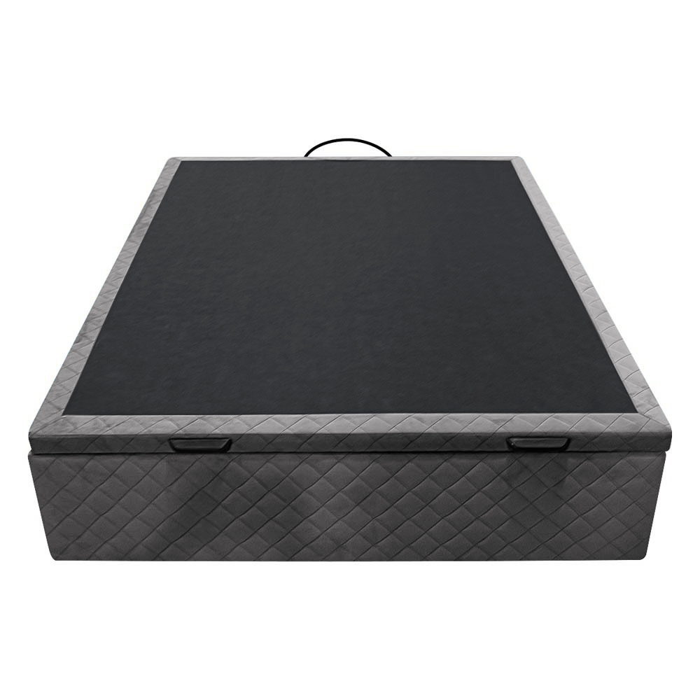 Base Box Baú para Cama Casal 138x188cm Liz S05 Suede Bordado Cinza - Mpozenato