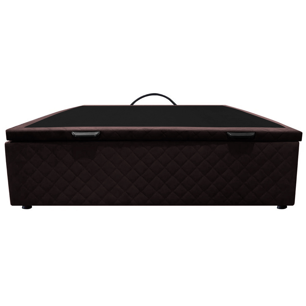 Base Box Baú para Cama Casal 138x188cm Liz S05 Suede Bordado Marrom - Mpozenato