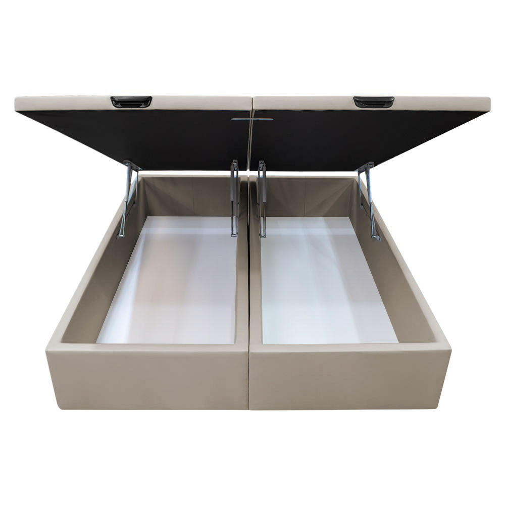 Base Box Baú para Cama Casal King 192x203cm Bipartido Liz S05 Sintético Bege - Mpozenato