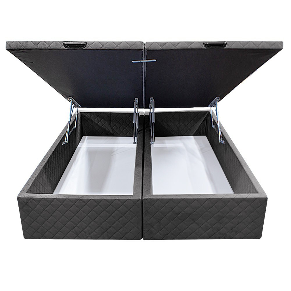 Base Box Baú para Cama Casal King 192x203cm Bipartido Liz S05 Suede Bordado Cinza - Mpozenato