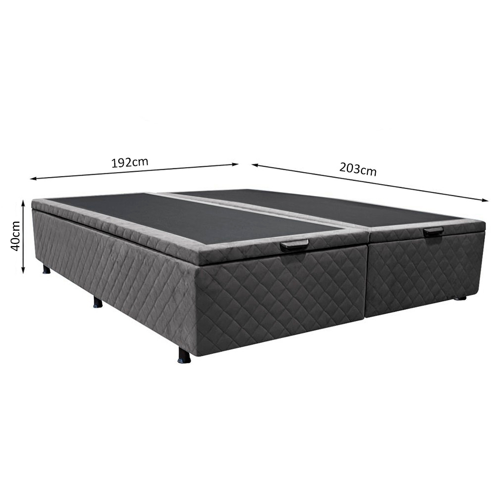 Base Box Baú para Cama Casal King 192x203cm Bipartido Liz S05 Suede Bordado Cinza - Mpozenato