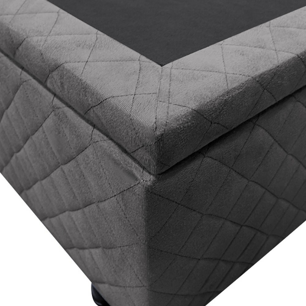 Base Box Baú para Cama Casal King 192x203cm Bipartido Liz S05 Suede Bordado Cinza - Mpozenato