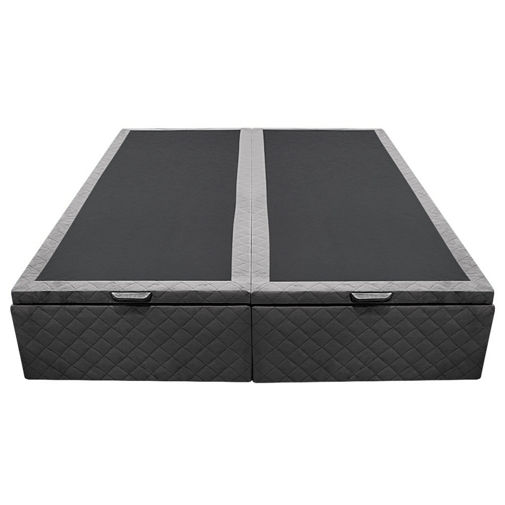 Base Box Baú para Cama Casal King 192x203cm Bipartido Liz S05 Suede Bordado Cinza - Mpozenato