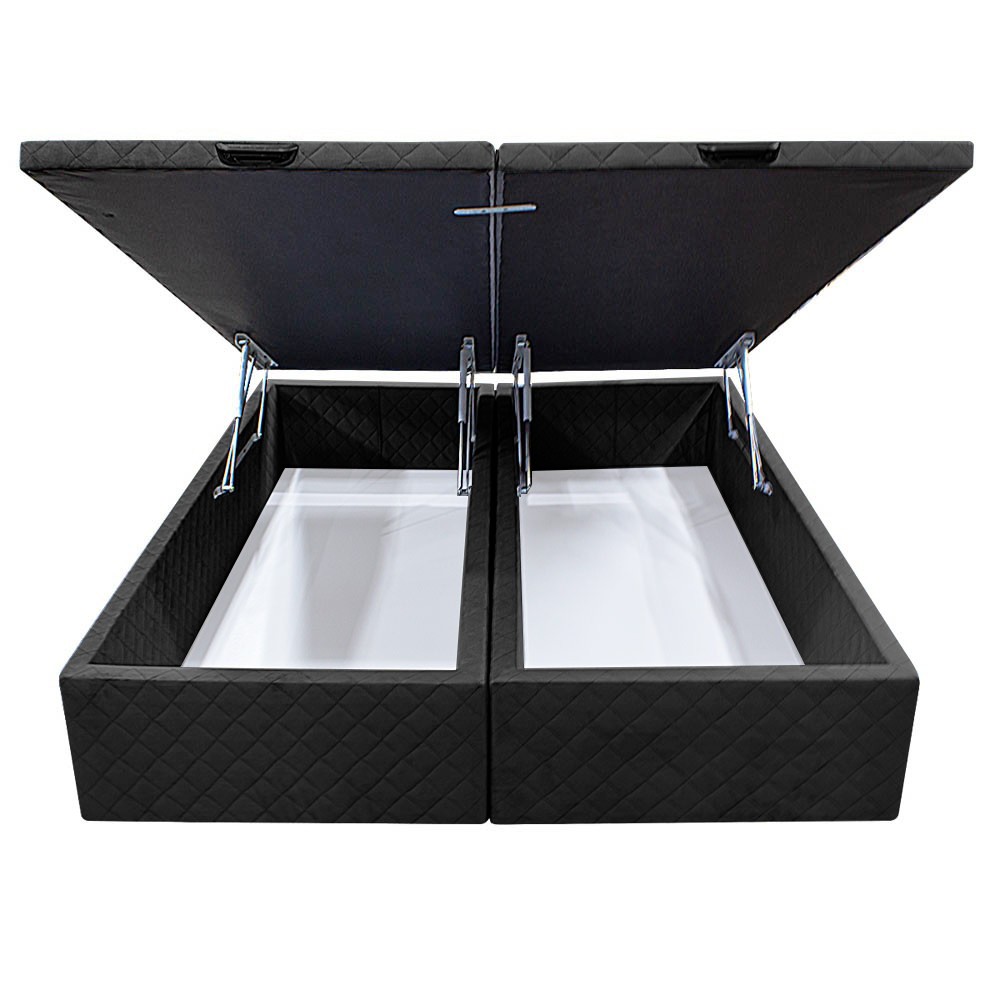 Base Box Baú para Cama Casal King 192x203cm Bipartido Liz S05 Suede Bordado Preto - Mpozenato