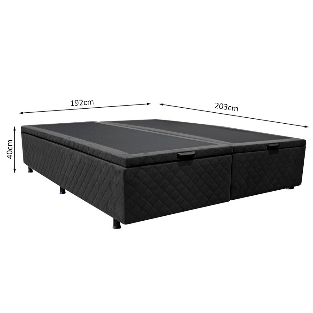 Base Box Baú para Cama Casal King 192x203cm Bipartido Liz S05 Suede Bordado Preto - Mpozenato