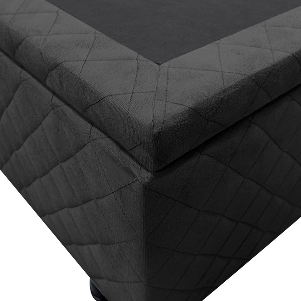 Base Box Baú para Cama Casal King 192x203cm Bipartido Liz S05 Suede Bordado Preto - Mpozenato