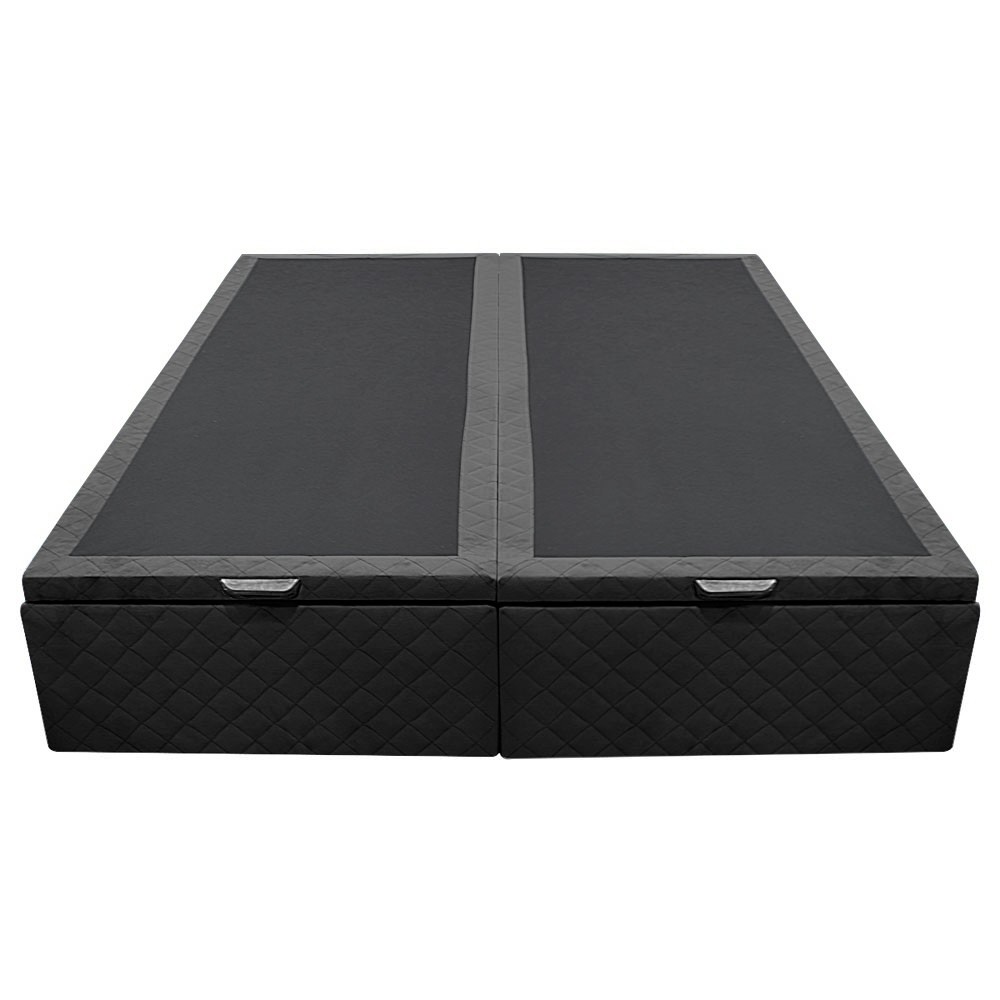 Base Box Baú para Cama Casal King 192x203cm Bipartido Liz S05 Suede Bordado Preto - Mpozenato