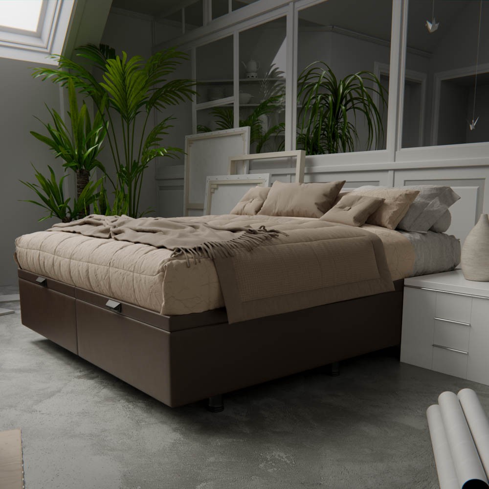 Base Box Baú para Cama Casal Queen 158x198cm Bipartido Liz S05 Sintético Marrom - Mpozenato