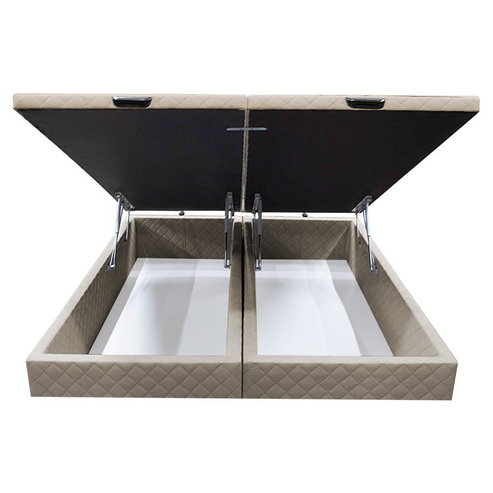Base Box Baú para Cama Casal Queen 158x198cm Bipartido Liz S05 Suede Bordado Bege - Mpozenato