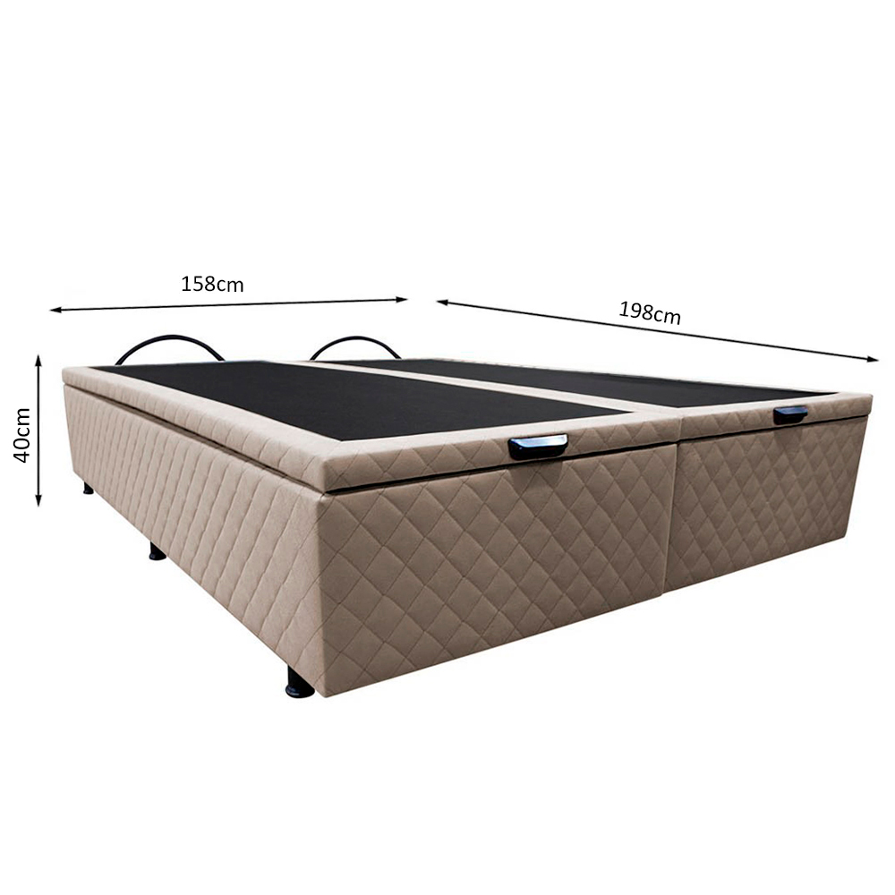 Base Box Baú para Cama Casal Queen 158x198cm Bipartido Liz S05 Suede Bordado Bege - Mpozenato