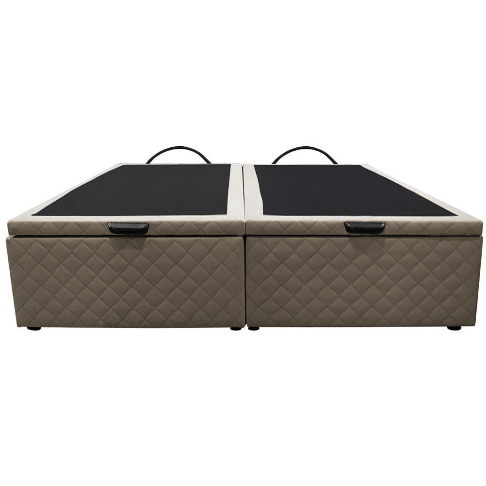 Base Box Baú para Cama Casal Queen 158x198cm Bipartido Liz S05 Suede Bordado Bege - Mpozenato