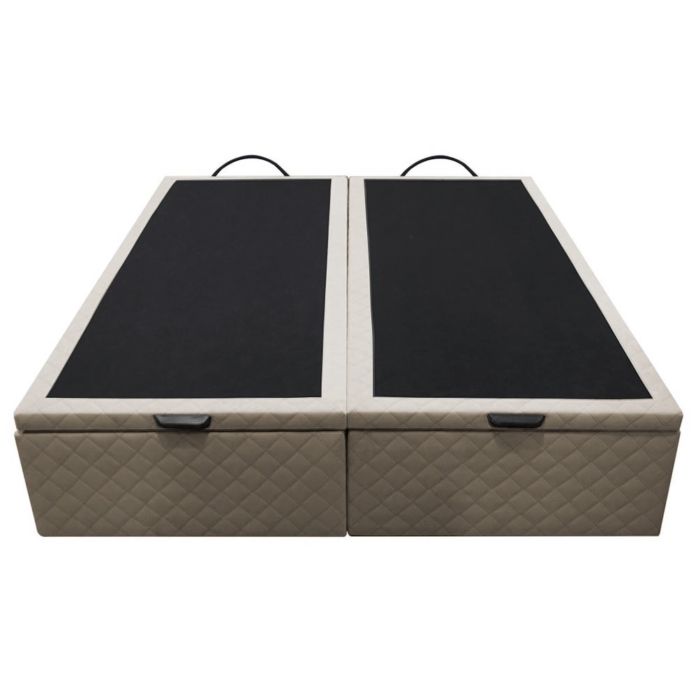 Base Box Baú para Cama Casal Queen 158x198cm Bipartido Liz S05 Suede Bordado Bege - Mpozenato