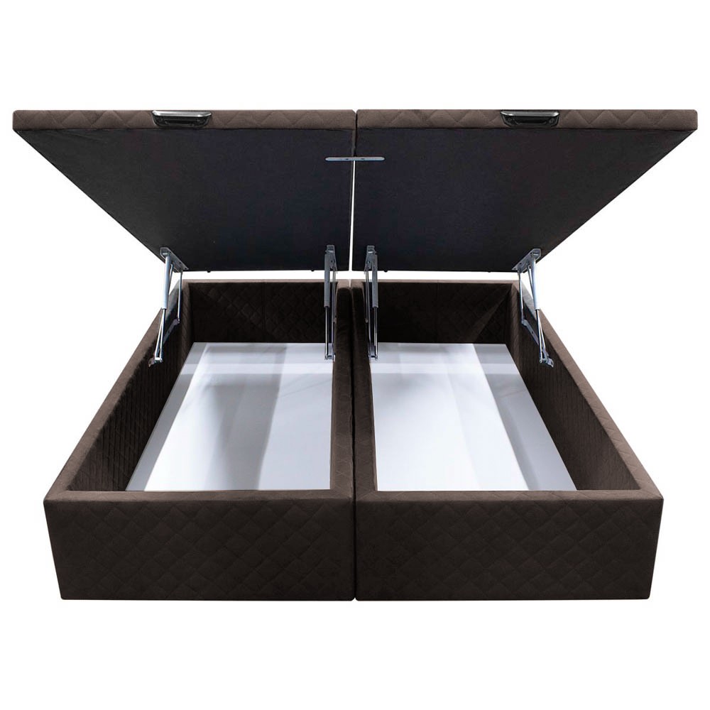 Base Box Baú para Cama Casal Queen 158x198cm Bipartido Liz S05 Suede Bordado Marrom - Mpozenato