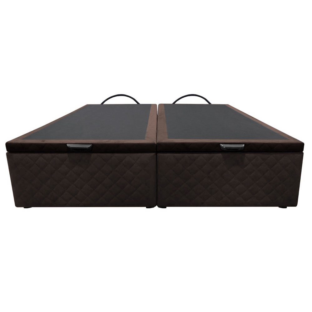 Base Box Baú para Cama Casal Queen 158x198cm Bipartido Liz S05 Suede Bordado Marrom - Mpozenato