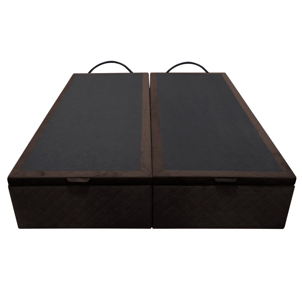 Base Box Baú para Cama Casal Queen 158x198cm Bipartido Liz S05 Suede Bordado Marrom - Mpozenato