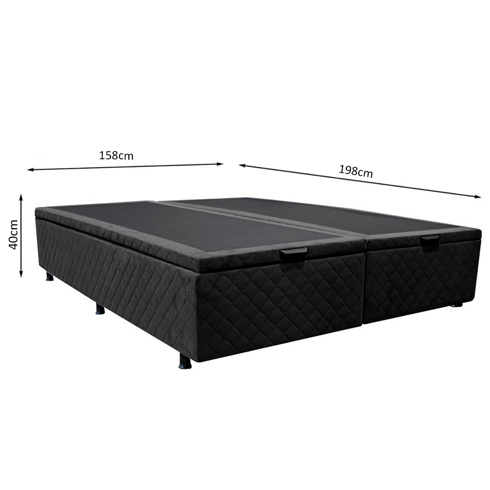 Base Box Baú para Cama Casal Queen 158x198cm Bipartido Liz S05 Suede Bordado Preto - Mpozenato