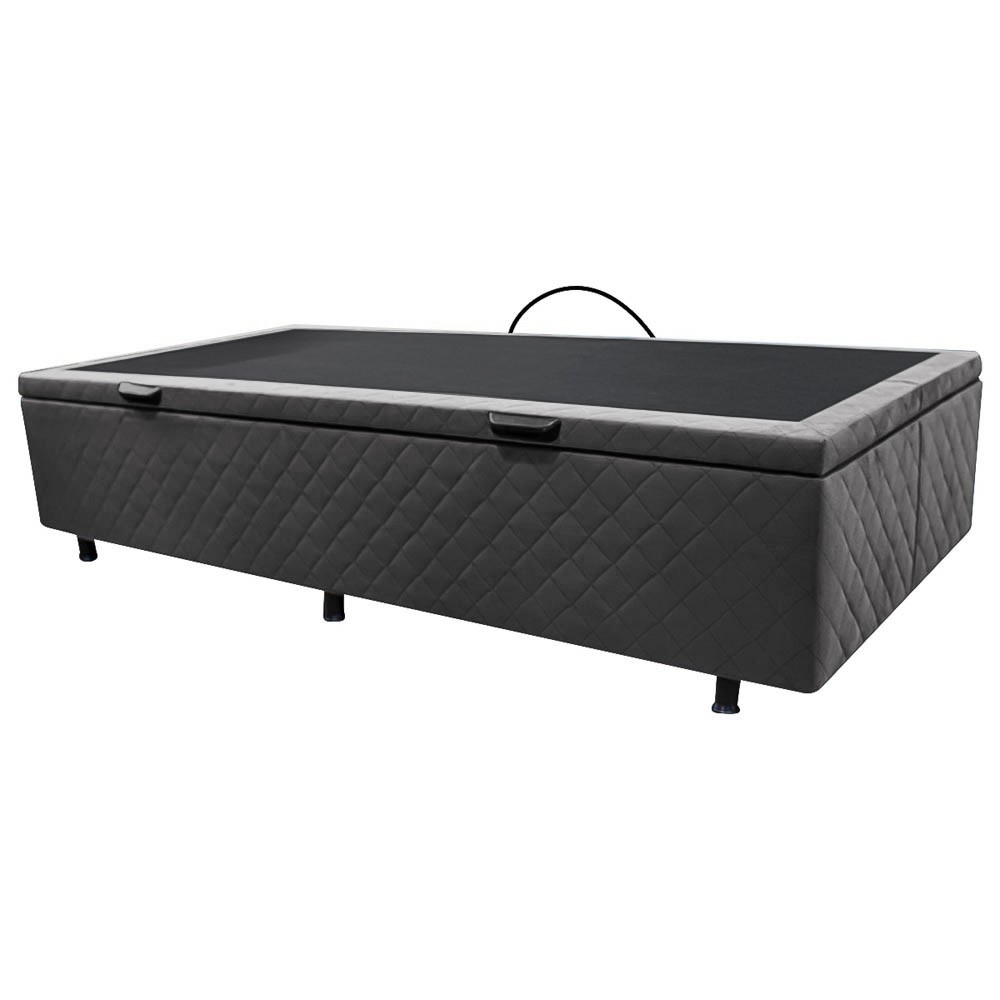 Base Box Baú para Cama Solteiro 88x188cm Liz S05 Suede Bordado Cinza - Mpozenato