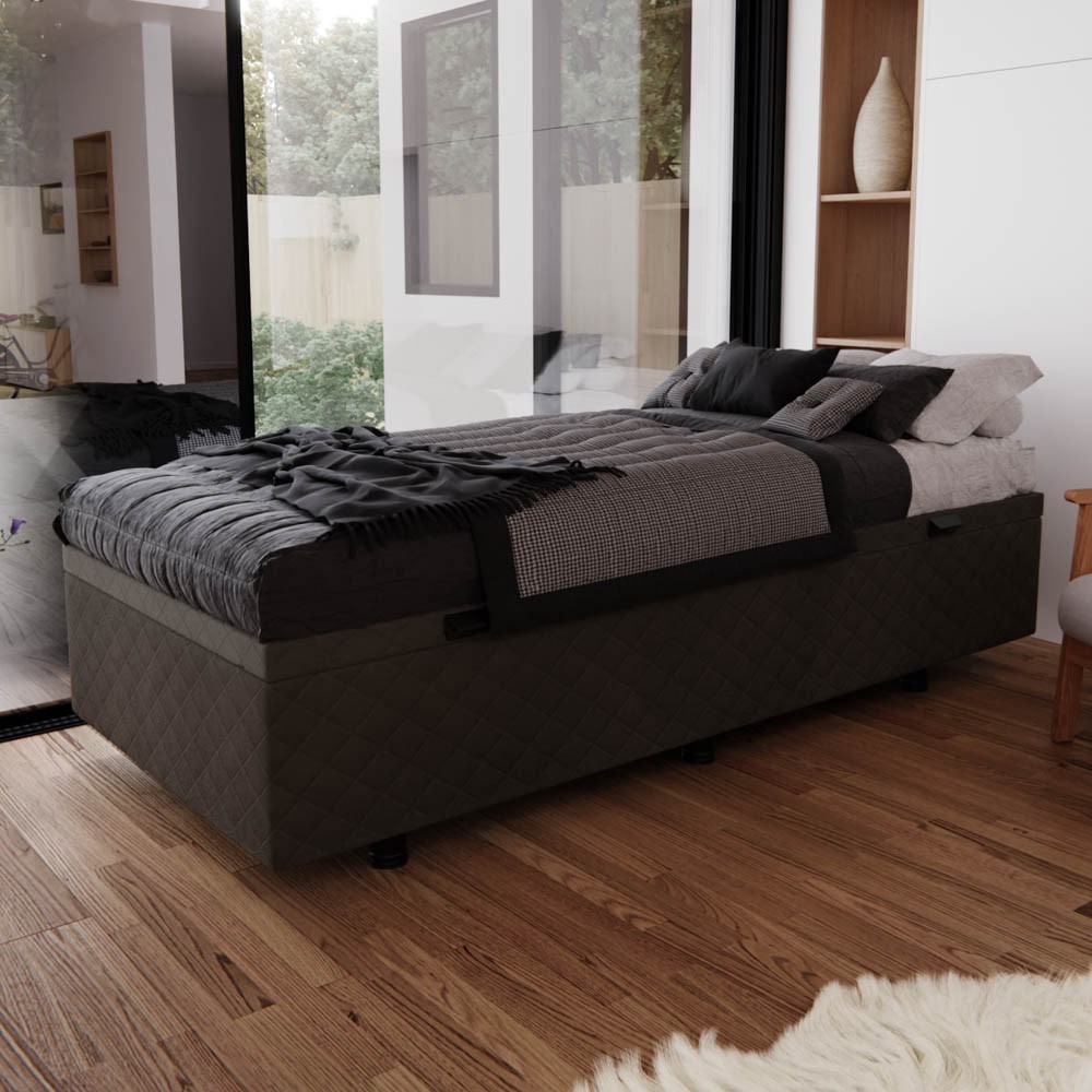 Base Box Baú para Cama Solteiro 88x188cm Liz S05 Suede Bordado Cinza - Mpozenato