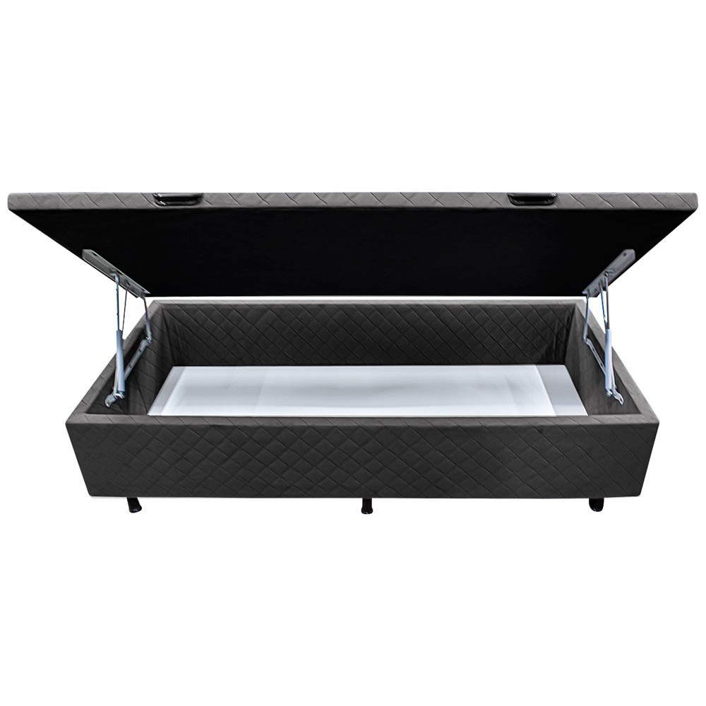 Base Box Baú para Cama Solteiro 88x188cm Liz S05 Suede Bordado Cinza - Mpozenato