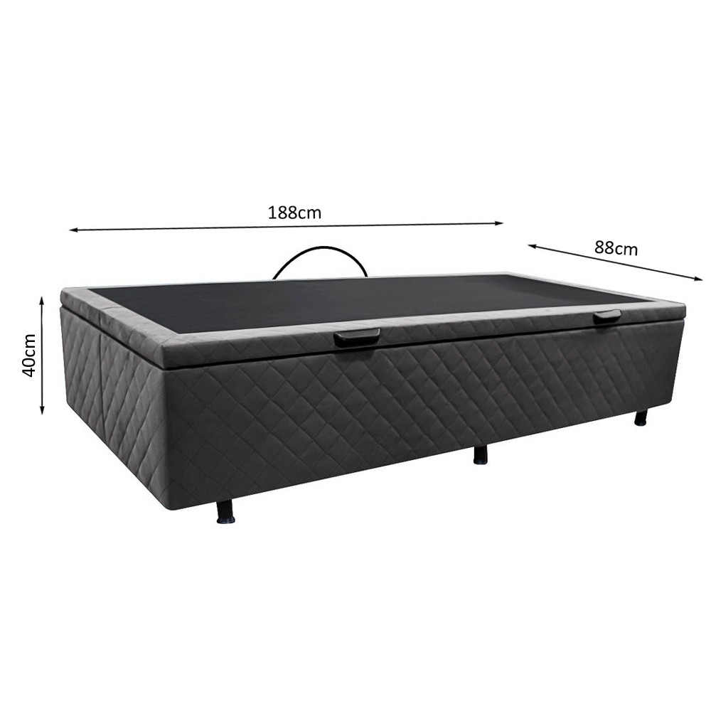 Base Box Baú para Cama Solteiro 88x188cm Liz S05 Suede Bordado Cinza - Mpozenato