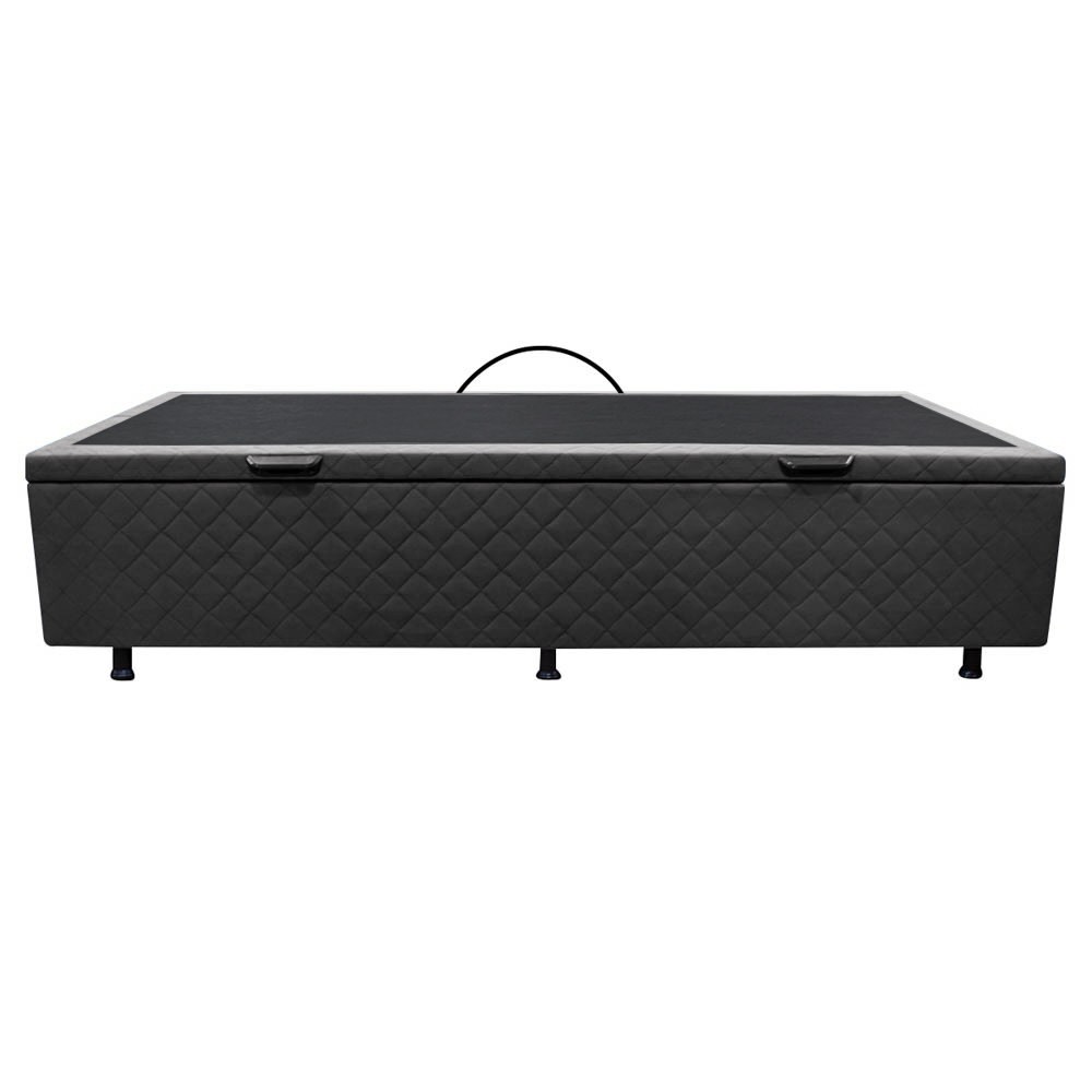 Base Box Baú para Cama Solteiro 88x188cm Liz S05 Suede Bordado Cinza - Mpozenato