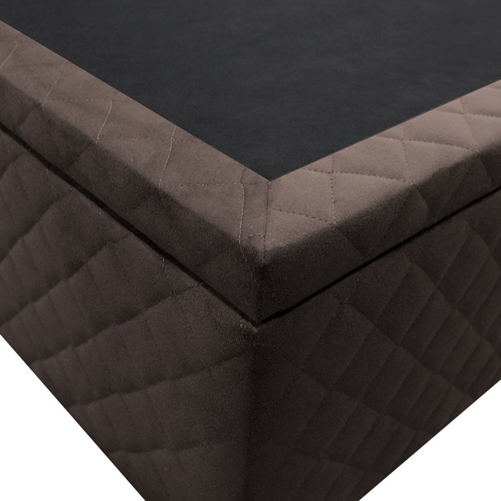Base Box Baú para Cama Solteiro 88x188cm Liz S05 Suede Bordado Marrom - Mpozenato