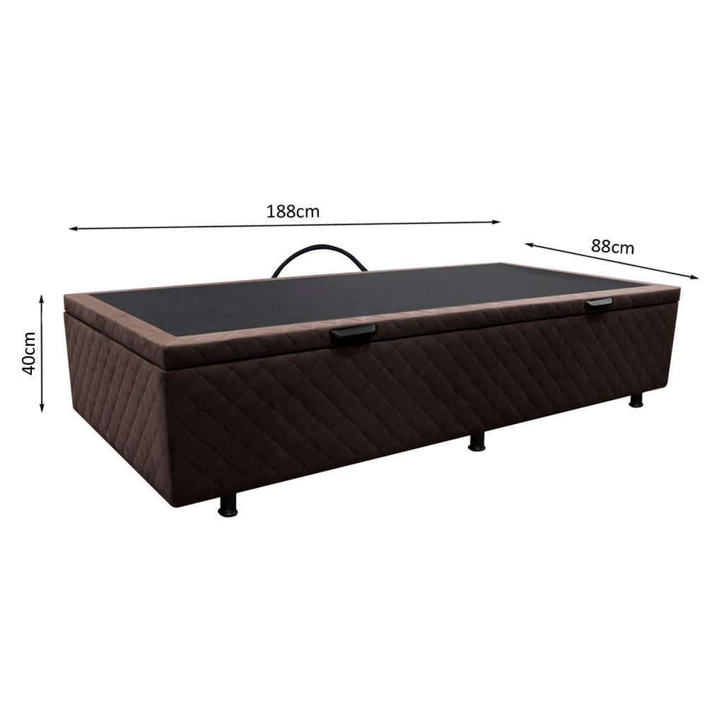 Base Box Baú para Cama Solteiro 88x188cm Liz S05 Suede Bordado Marrom - Mpozenato
