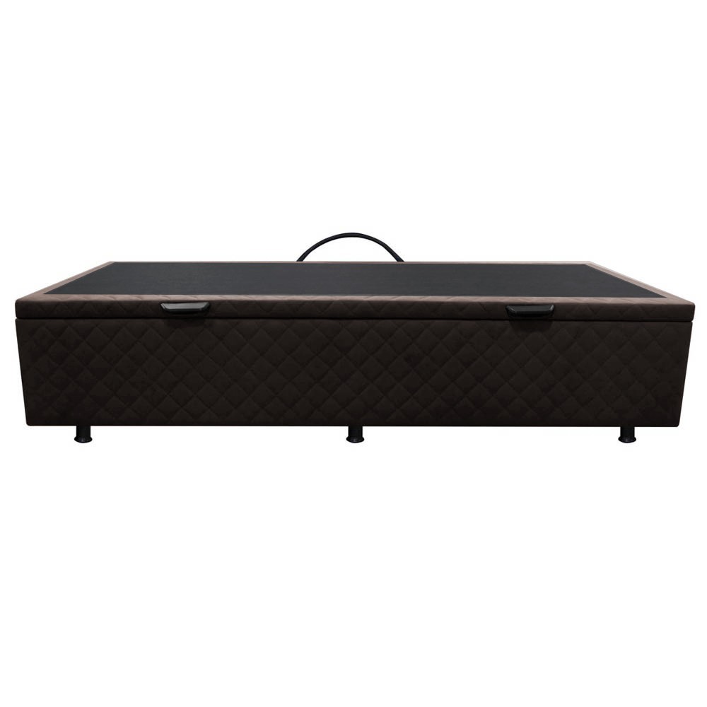 Base Box Baú para Cama Solteiro 88x188cm Liz S05 Suede Bordado Marrom - Mpozenato