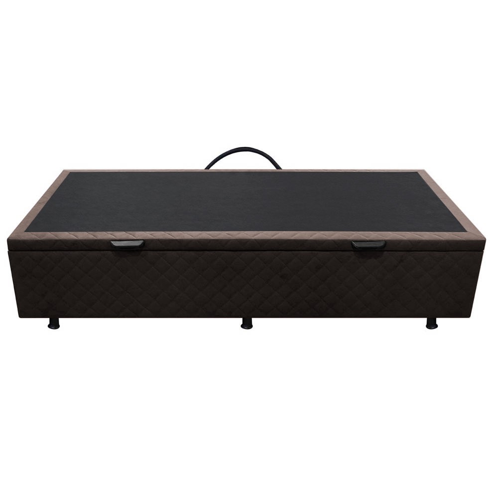 Base Box Baú para Cama Solteiro 88x188cm Liz S05 Suede Bordado Marrom - Mpozenato