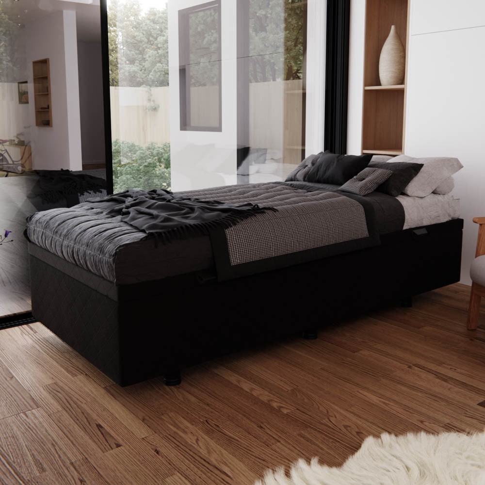 Base Box Baú para Cama Solteiro 88x188cm Liz S05 Suede Bordado Preto - Mpozenato