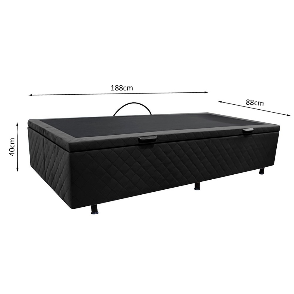 Base Box Baú para Cama Solteiro 88x188cm Liz S05 Suede Bordado Preto - Mpozenato