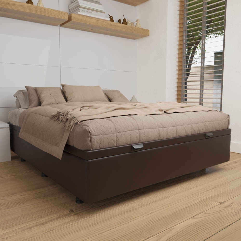 Base Box Baú para Cama Viúva 128x188cm Liz S05 Sintético Marrom - Mpozenato