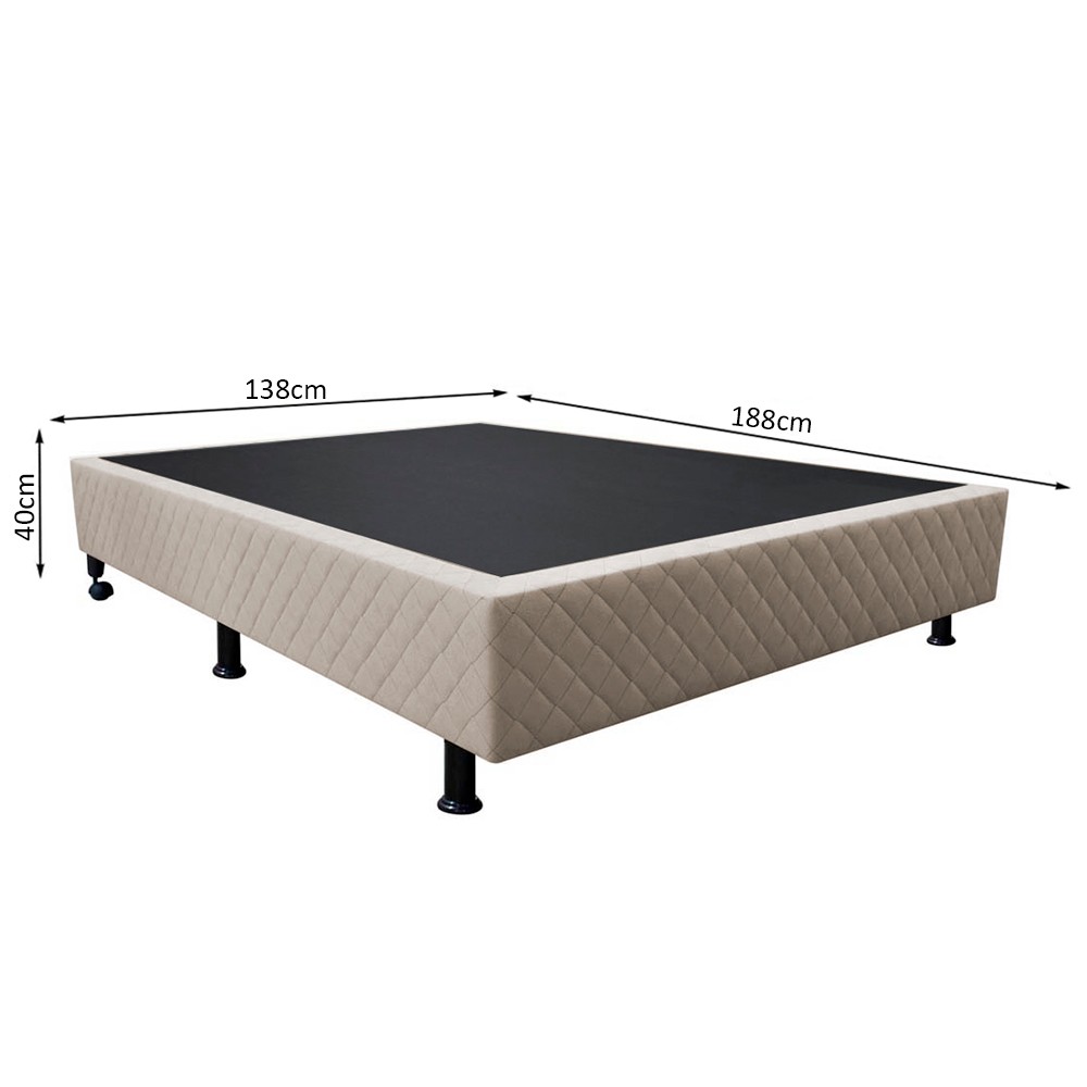 Base Box para Cama Casal 138x188cm Liz S05 Suede Bordado Bege - Mpozenato