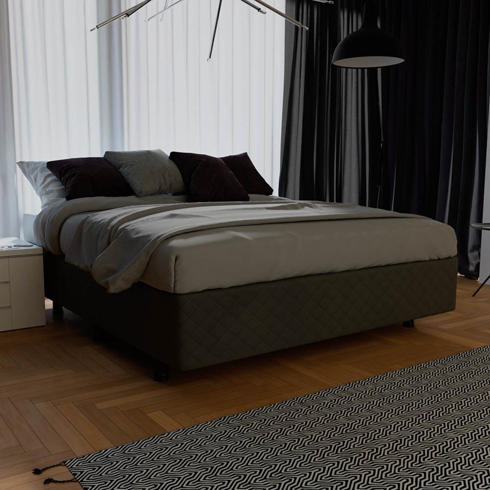 Base Box para Cama Casal 138x188cm Liz S05 Suede Bordado Cinza - Mpozenato
