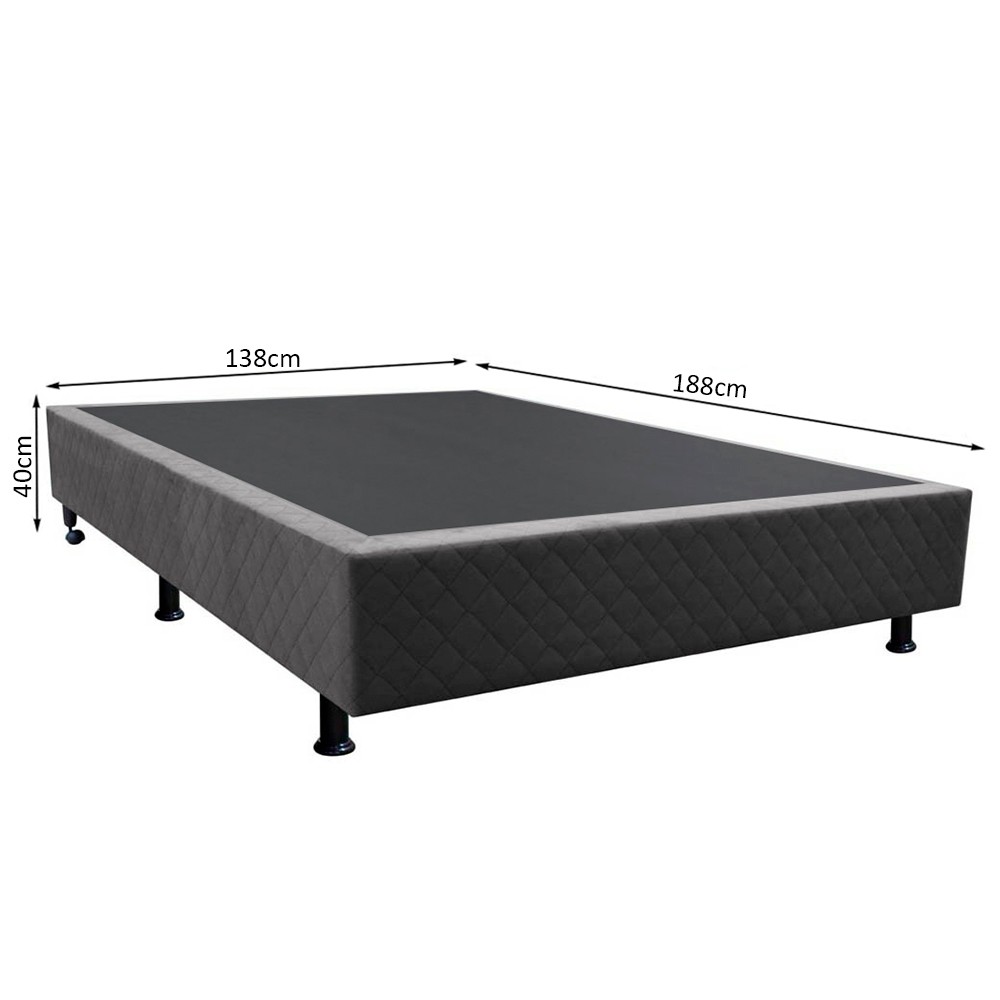 Base Box para Cama Casal 138x188cm Liz S05 Suede Bordado Cinza - Mpozenato
