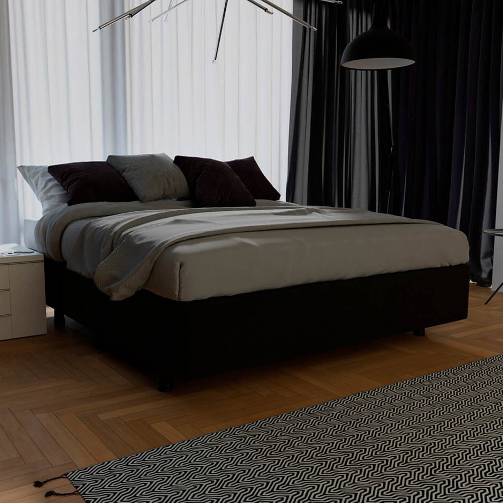 Base Box para Cama Casal 138x188cm Liz S05 Suede Bordado Preto - Mpozenato