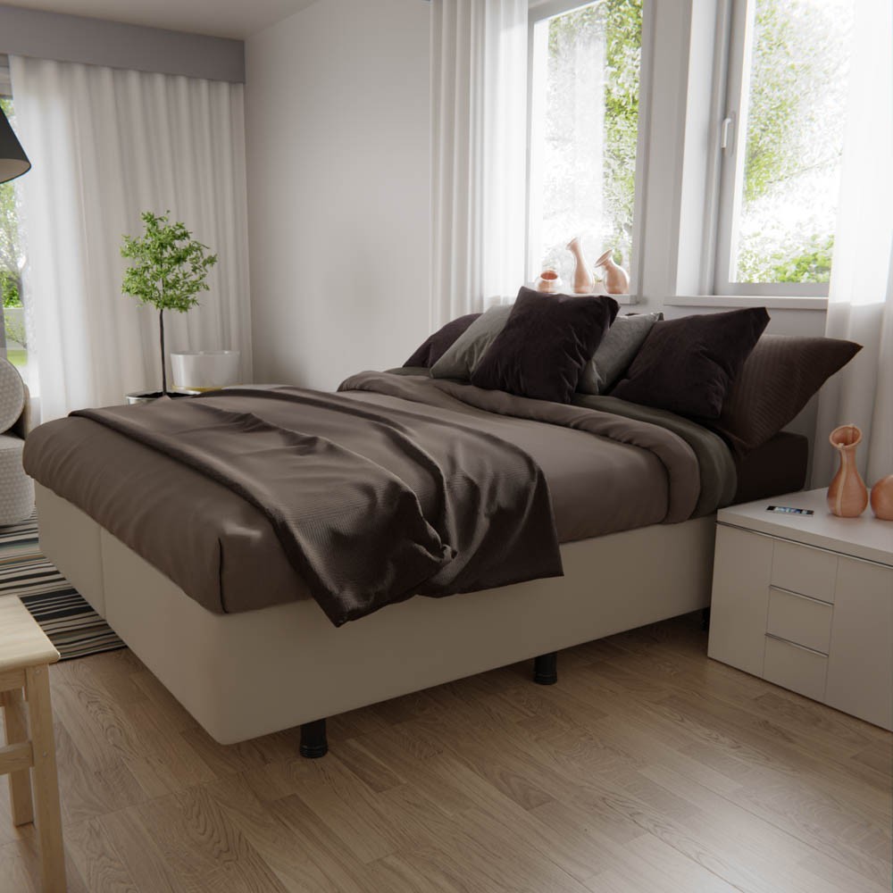 Base Box para Cama Casal King 192x203cm Bipartido Liz S05 Sintético Bege - Mpozenato