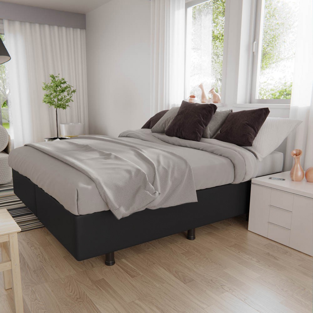 Base Box para Cama Casal King 192x203cm Bipartido Liz S05 Sintético Preto - Mpozenato