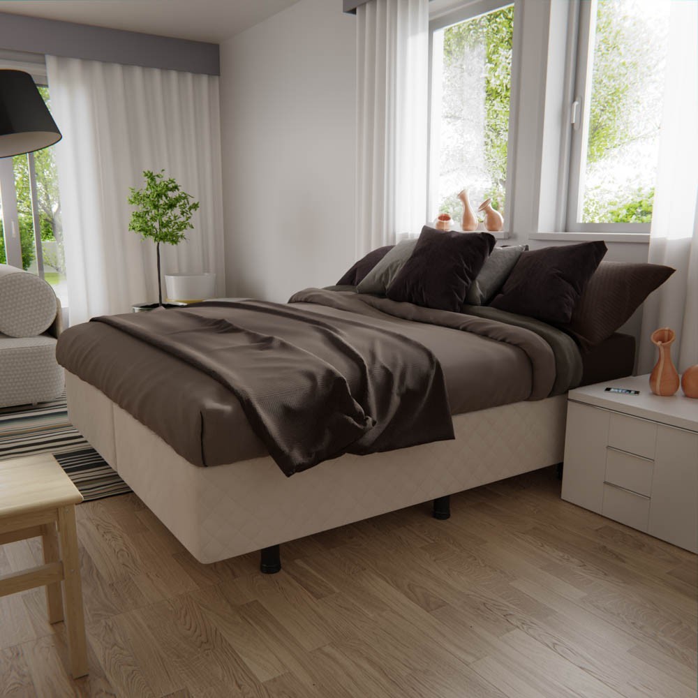 Base Box para Cama Casal King 192x203cm Bipartido Liz S05 Suede Bordado Bege - Mpozenato