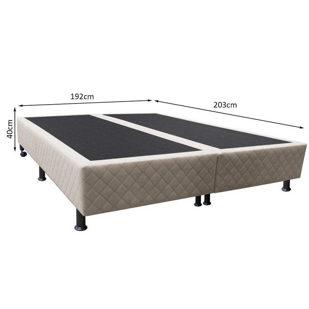 Base Box para Cama Casal King 192x203cm Bipartido Liz S05 Suede Bordado Bege - Mpozenato
