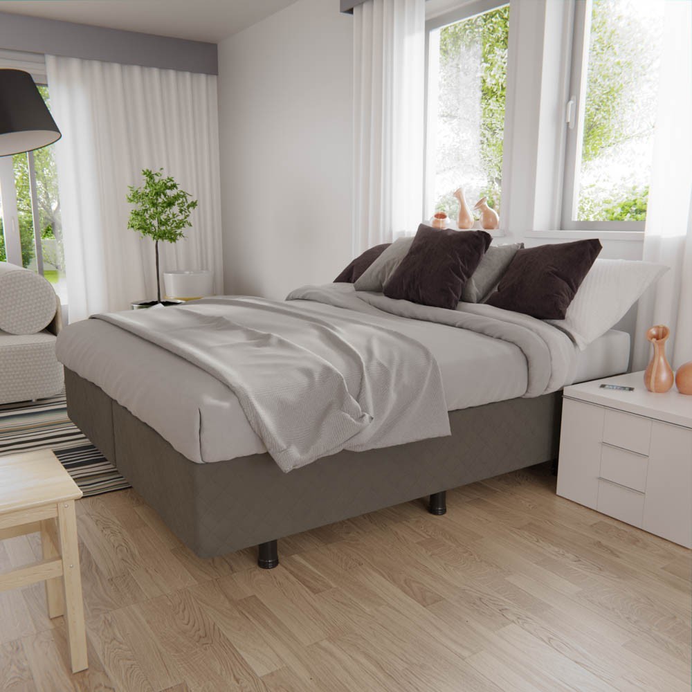 Base Box para Cama Casal King 192x203cm Bipartido Liz S05 Suede Bordado Cinza - Mpozenato