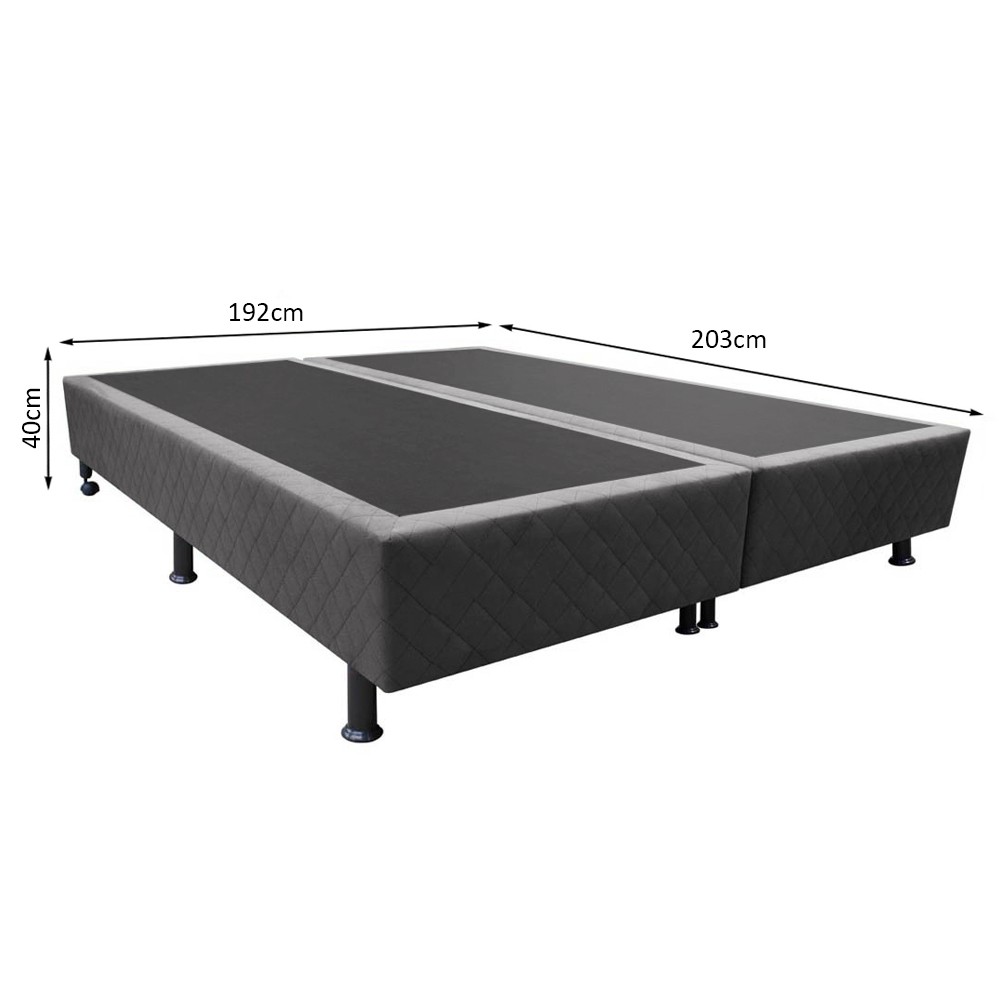Base Box para Cama Casal King 192x203cm Bipartido Liz S05 Suede Bordado Cinza - Mpozenato