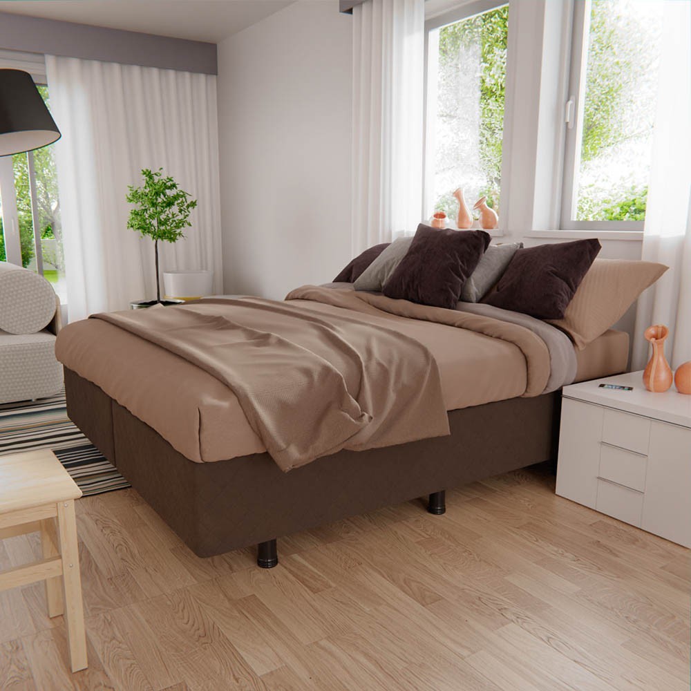 Base Box para Cama Casal King 192x203cm Bipartido Liz S05 Suede Bordado Marrom - Mpozenato