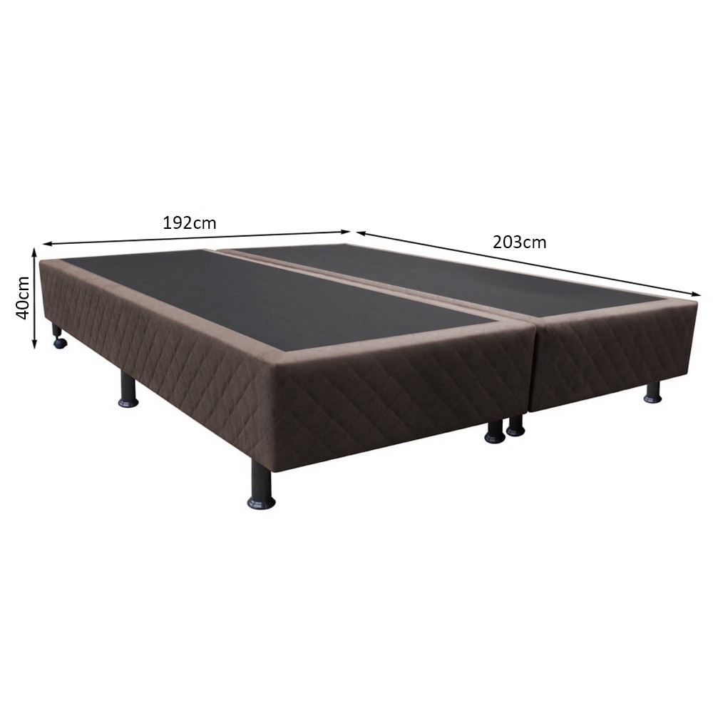 Base Box para Cama Casal King 192x203cm Bipartido Liz S05 Suede Bordado Marrom - Mpozenato