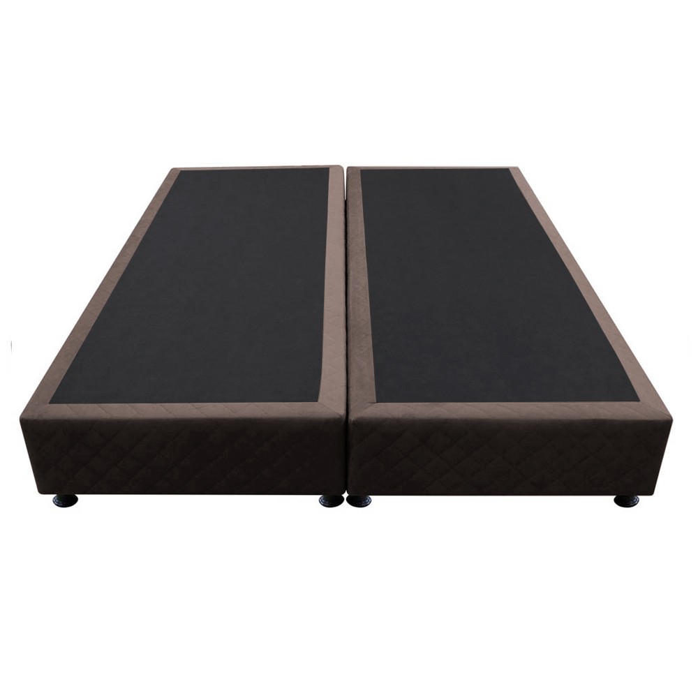Base Box para Cama Casal King 192x203cm Bipartido Liz S05 Suede Bordado Marrom - Mpozenato